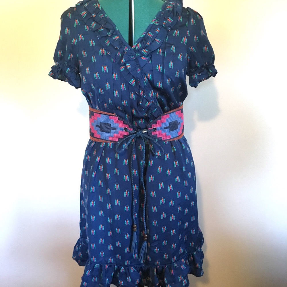 Spanish designer Rosalita McGee blue dress w belt
